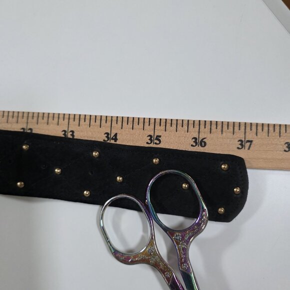 Leather Quilted Studded Belt Womens Black Gold Tone Metal Buckle Whimsigoth Y2K - Picture 5 of 10